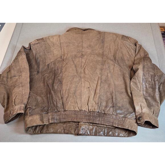Vintage 1980s Adventure Bound Originals Brown Leather Bomber Jacket XL - Picture 2 of 15